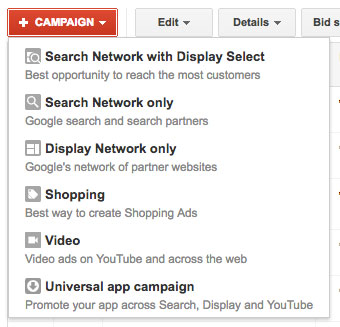 opciones creacion campana adwords EN