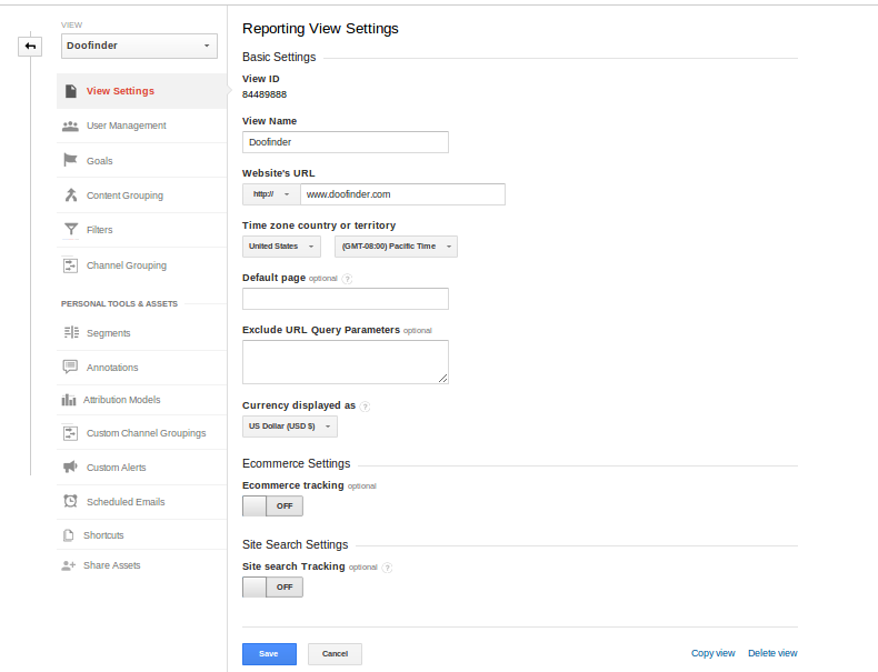 configuring google analytics 1 View Settings Page