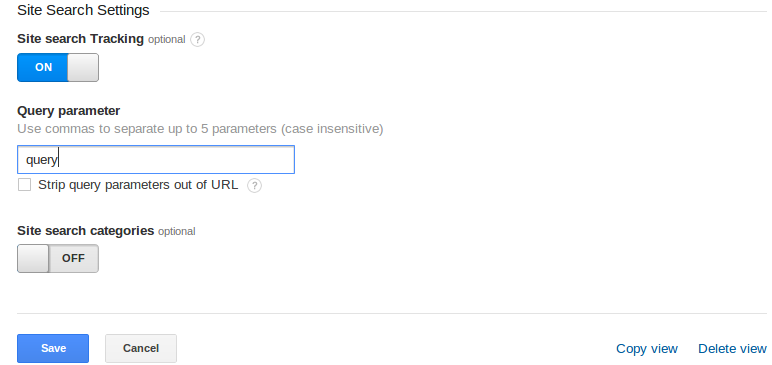 configuring google analytics 2 Site Search Settings Details Block