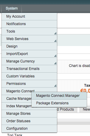 Magento Connect Manager Menu