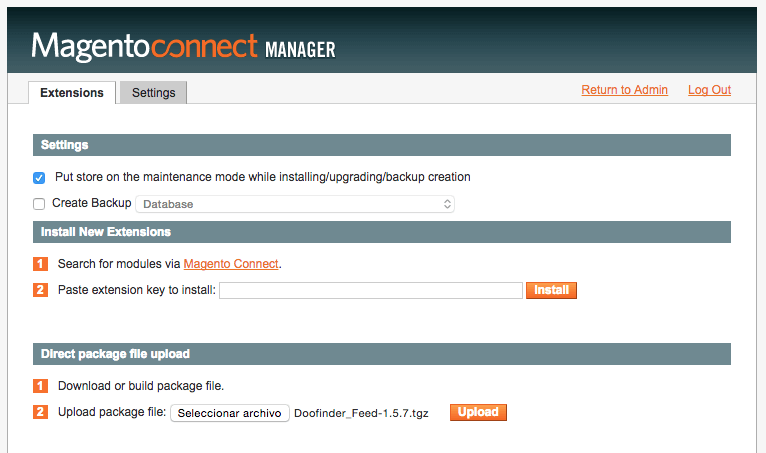  Installing Doofinder from a package ZIP file