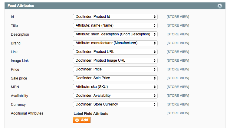 Feed Attributes Options
