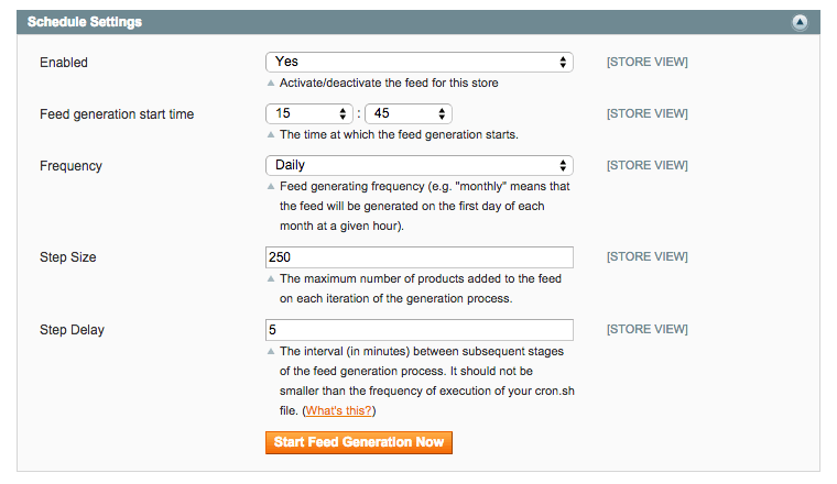Feed Schedule Settings