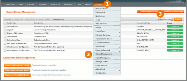 cache management magento