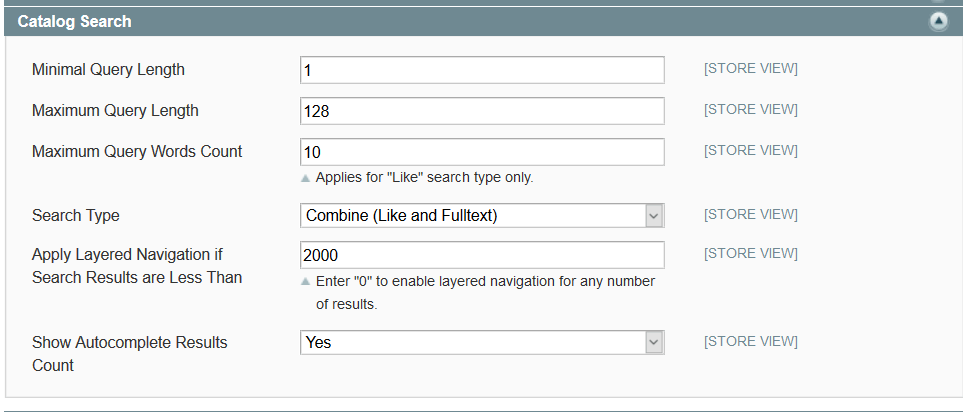 configuration magento search