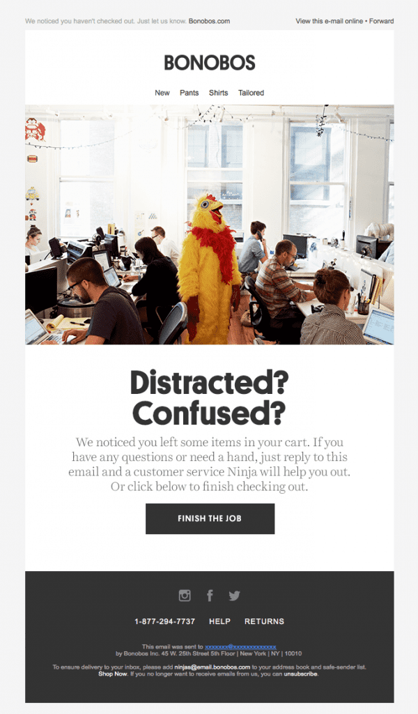 email carrito abandonado ejemplo