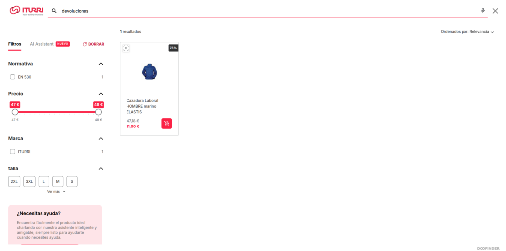 devoluciones buscador tienda online iturri doofinder