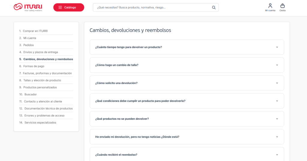 devoluciones pagina desde buscador interno doofinder en iturri