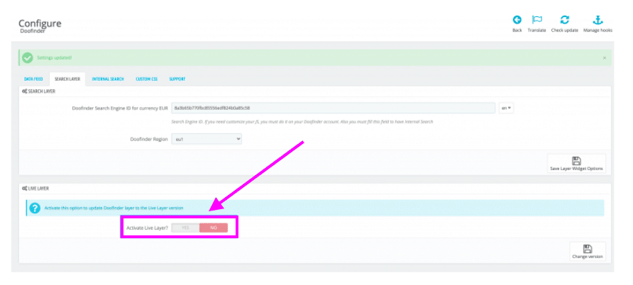 activate live layer in prestashop