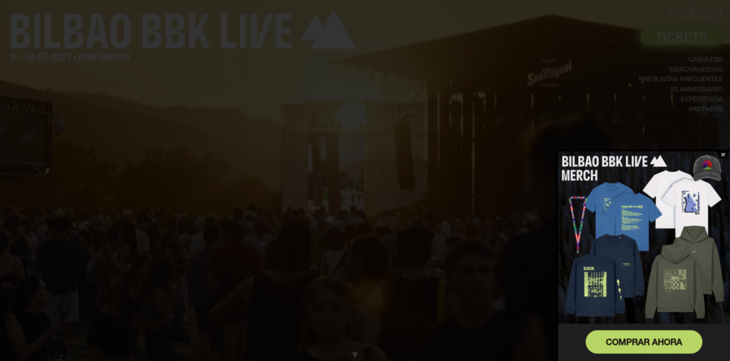ejemplo bilbao bbk live landing page tienda online