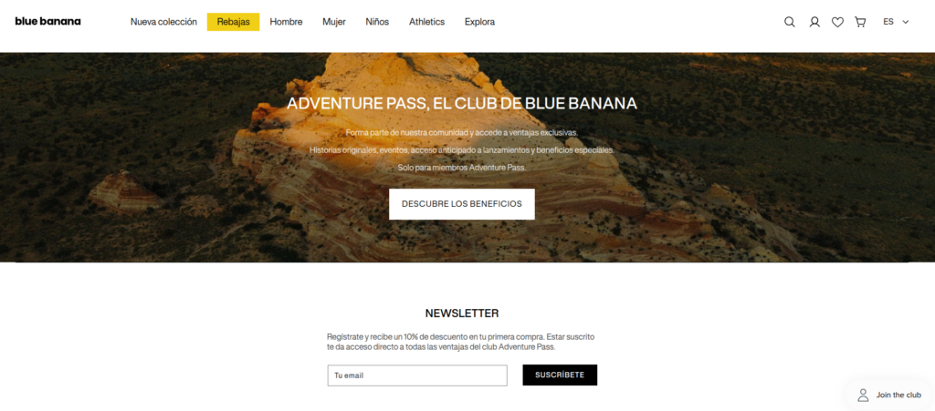 ejemplo blue banana landing page oferta newsletter ecommerce