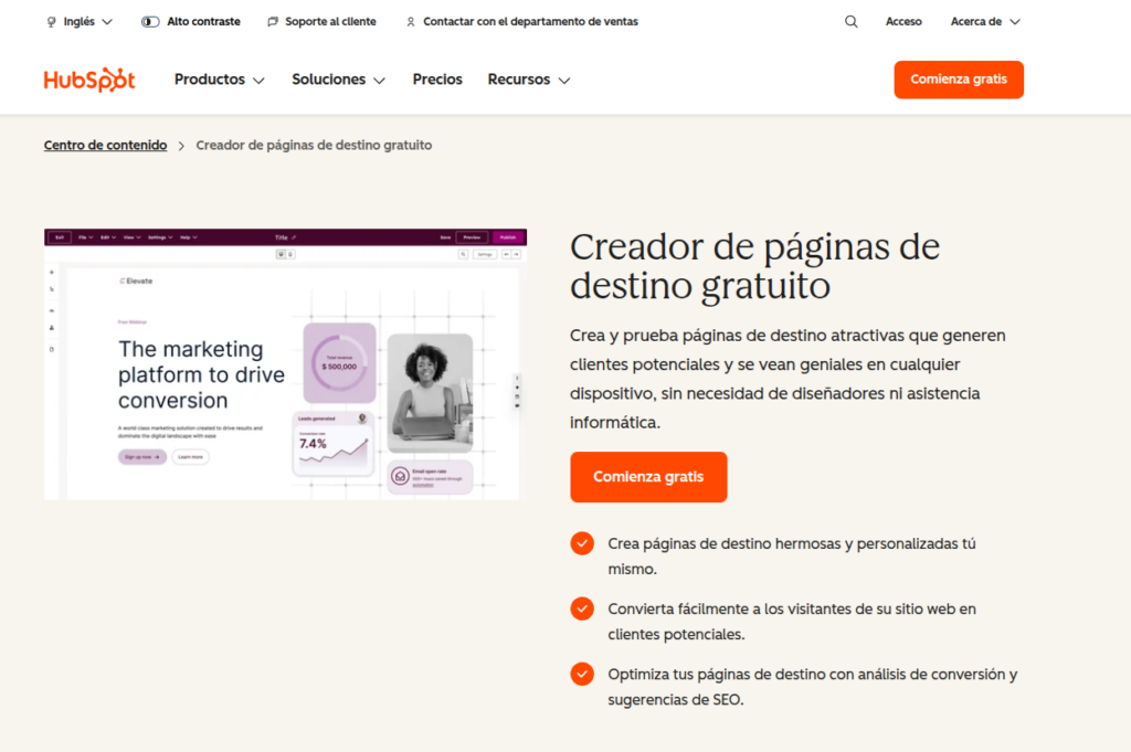 ejemplo herramienta hubspot landing page ecommerce