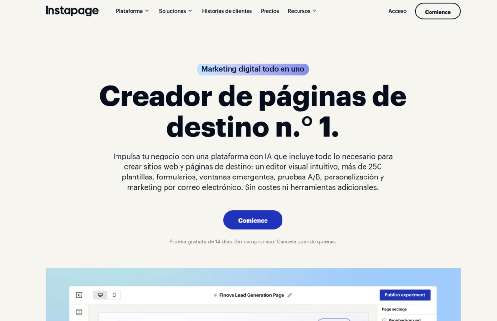 ejemplo herramienta instapage landing page ecommerce