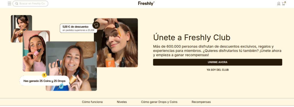 ejemplo freshly cosmetics landing page ecommerce