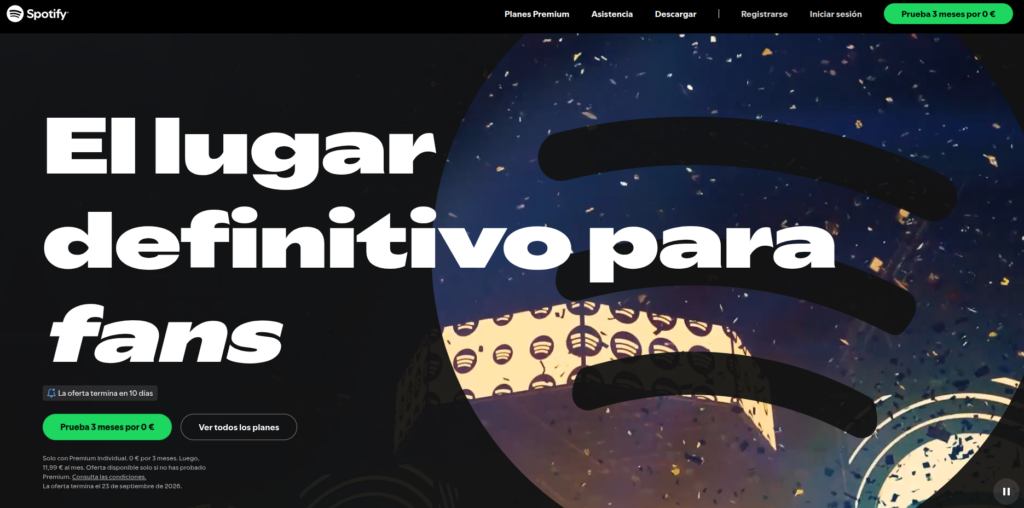 ejemplo spotify landing page ecommerce