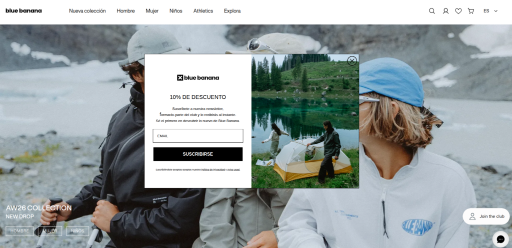 blue banana ejemplo pop-up lead magnet ecommerce
