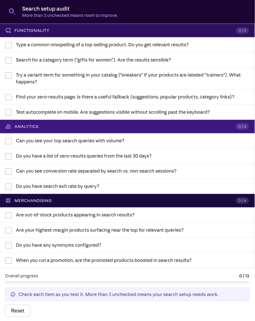 internal search audit checklist