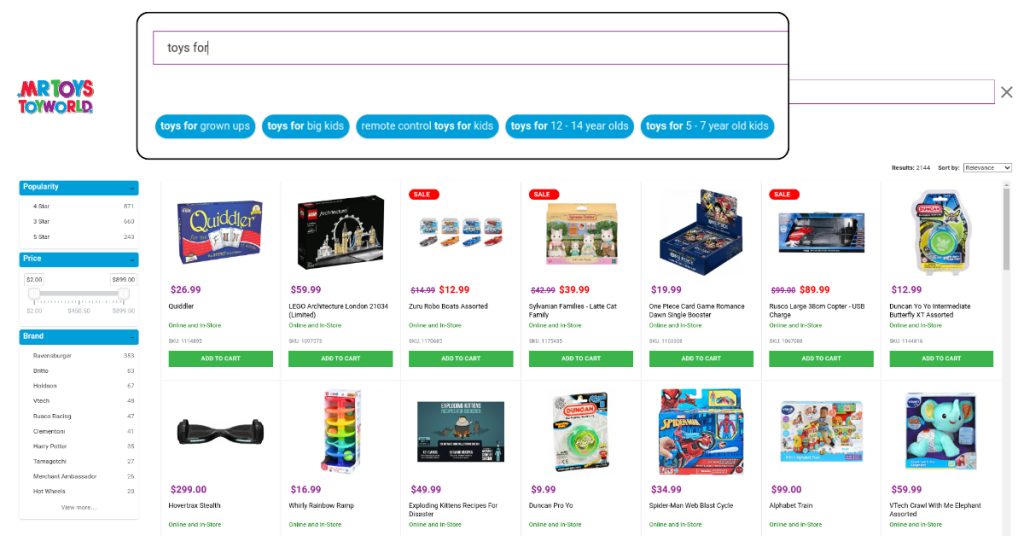 Wichtige Funktionen der prädiktiven Suche