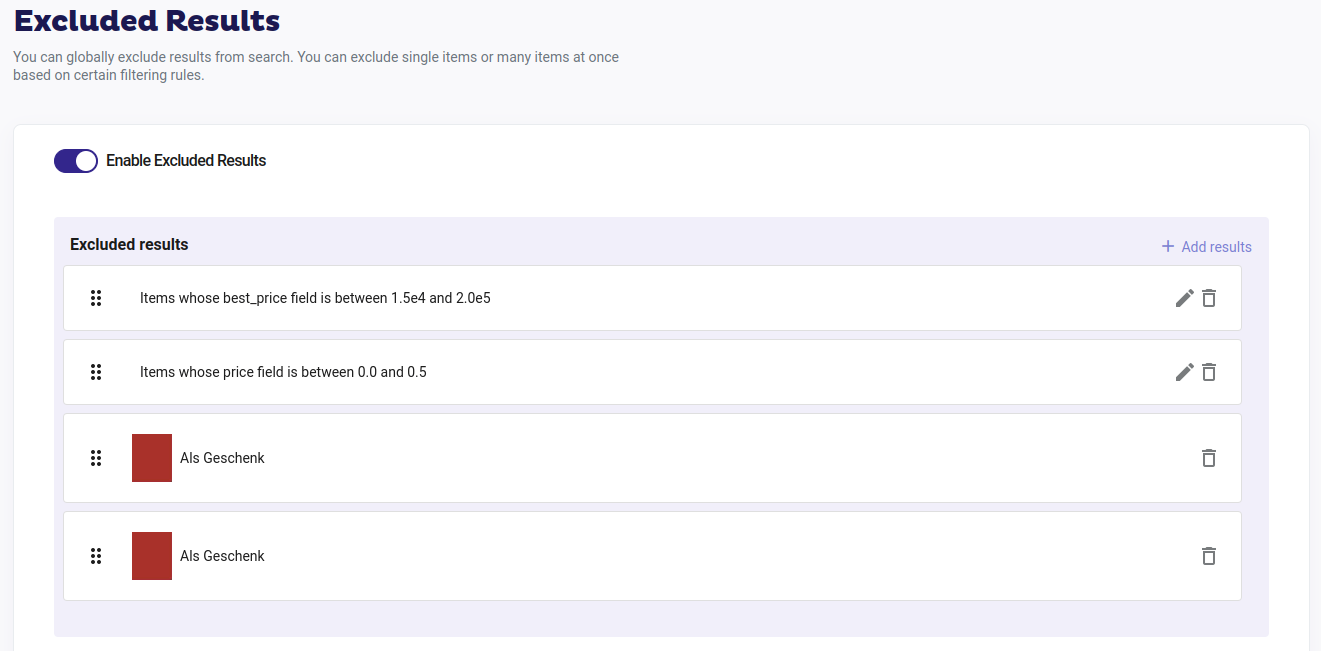 Excluded Results Page