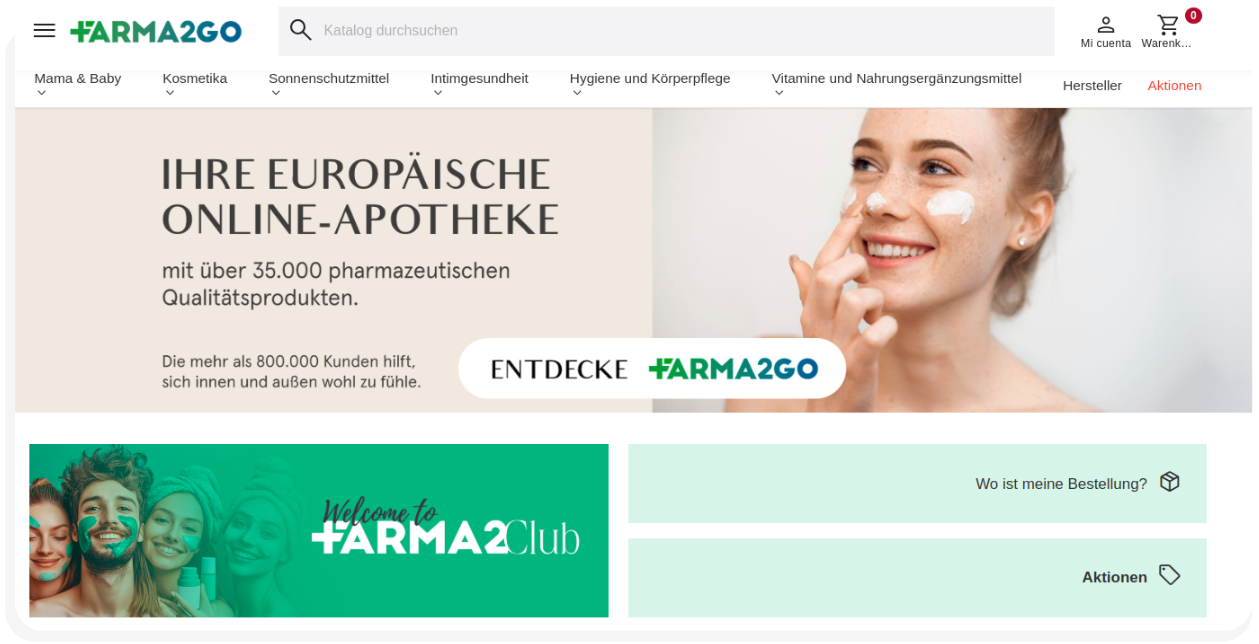 Farma2Go Homepage: Nutzerfreundliche Website