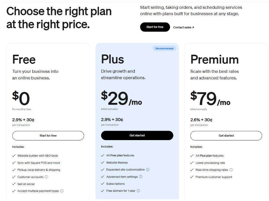 pricing ecommerce platform square online pricing for businesses
