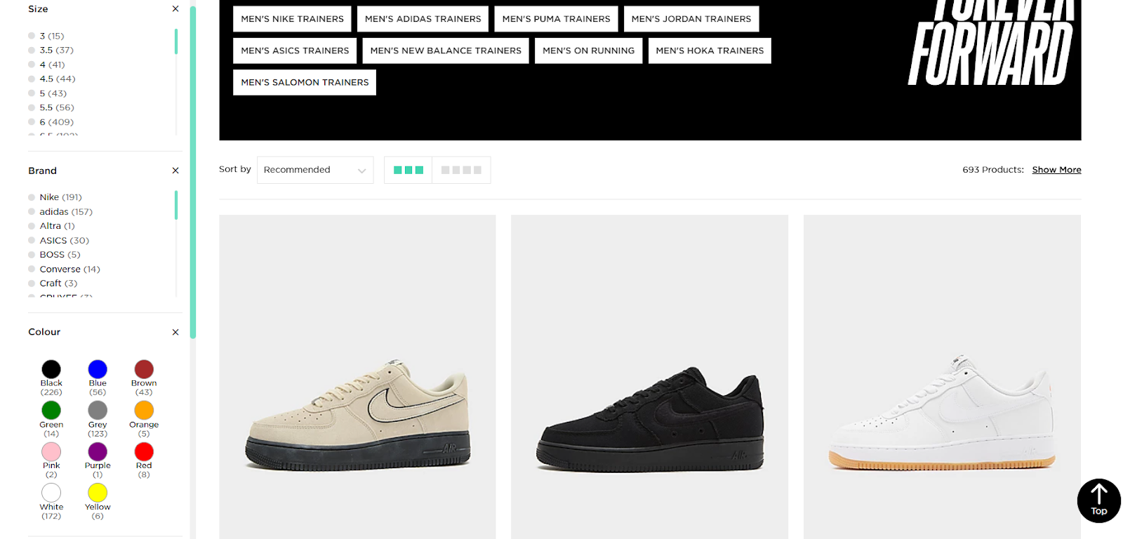 detailed filters on results pages