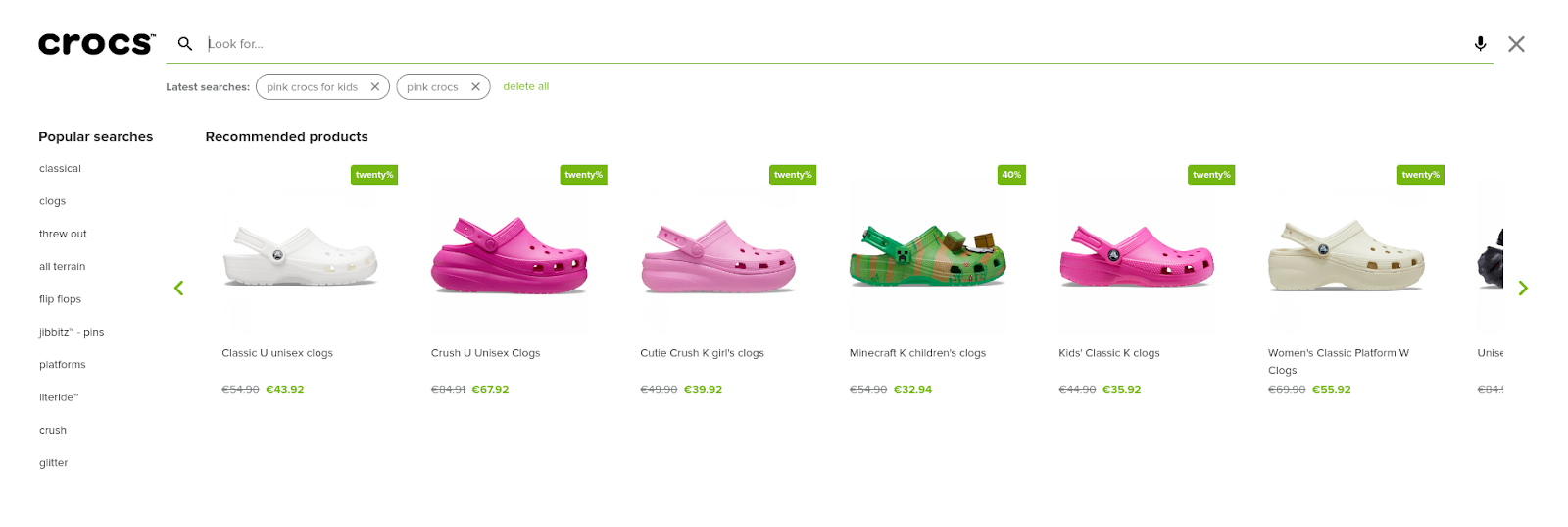 crocs Advanced Search UI design