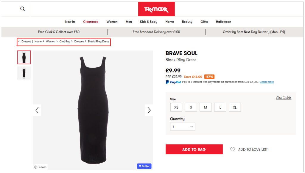 tk max breadcrumbs for back-tracking