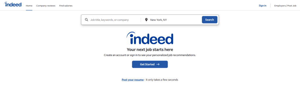 indeed job and career vertical search engine