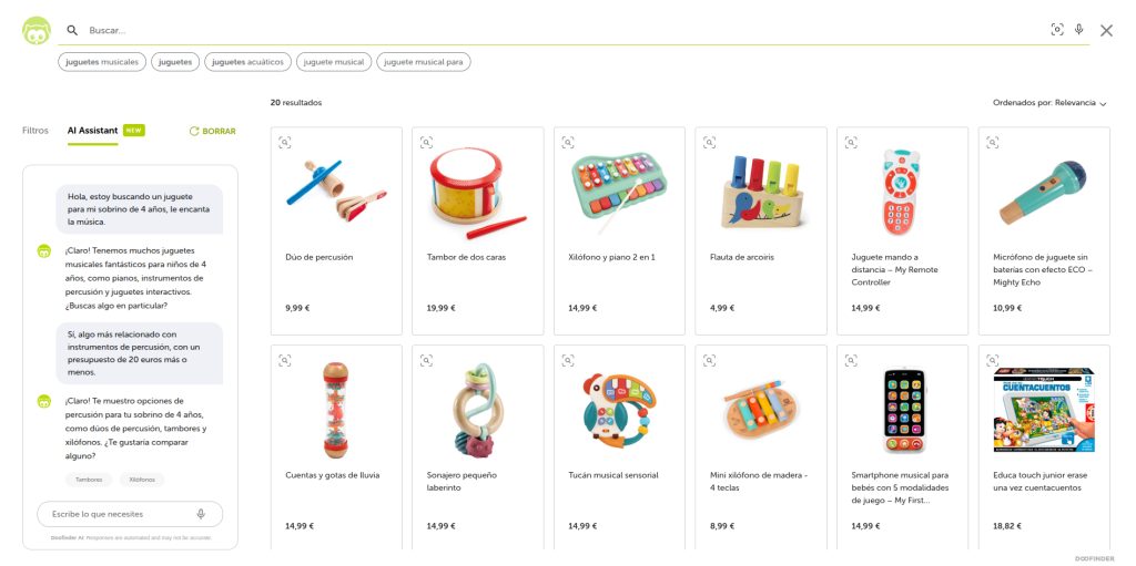 ai shopping assistant doofinder eurekakids