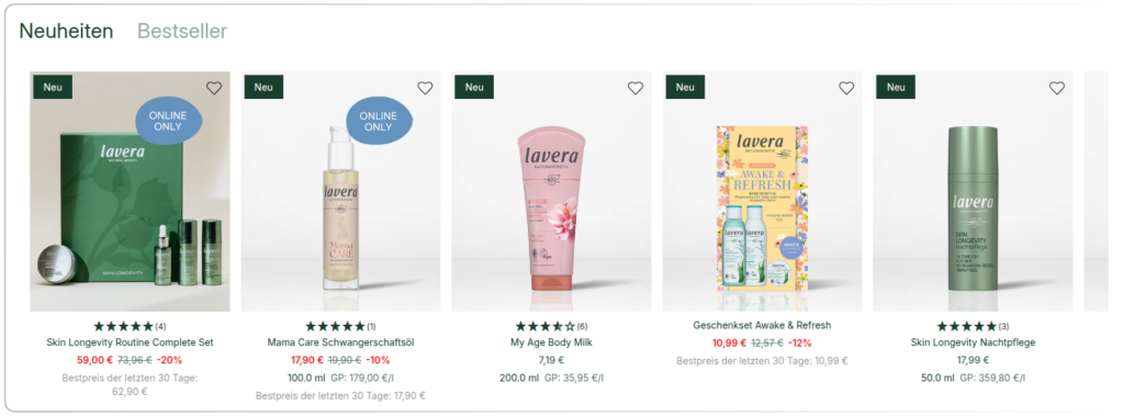 Discovery Commerce: Empfehlungskarussell Neuheiten